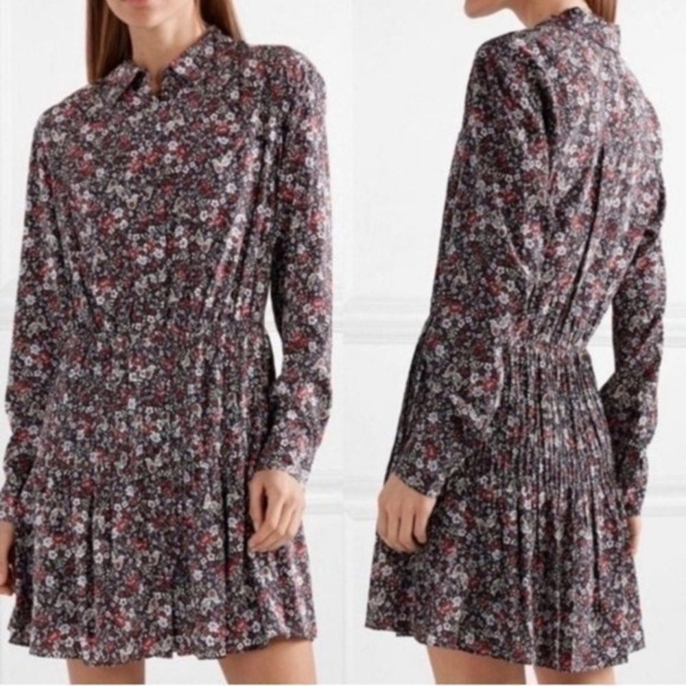 Veronica Beard Rory Stretch Silk Button Down‎ Shirt Dress Black Multi Size 6